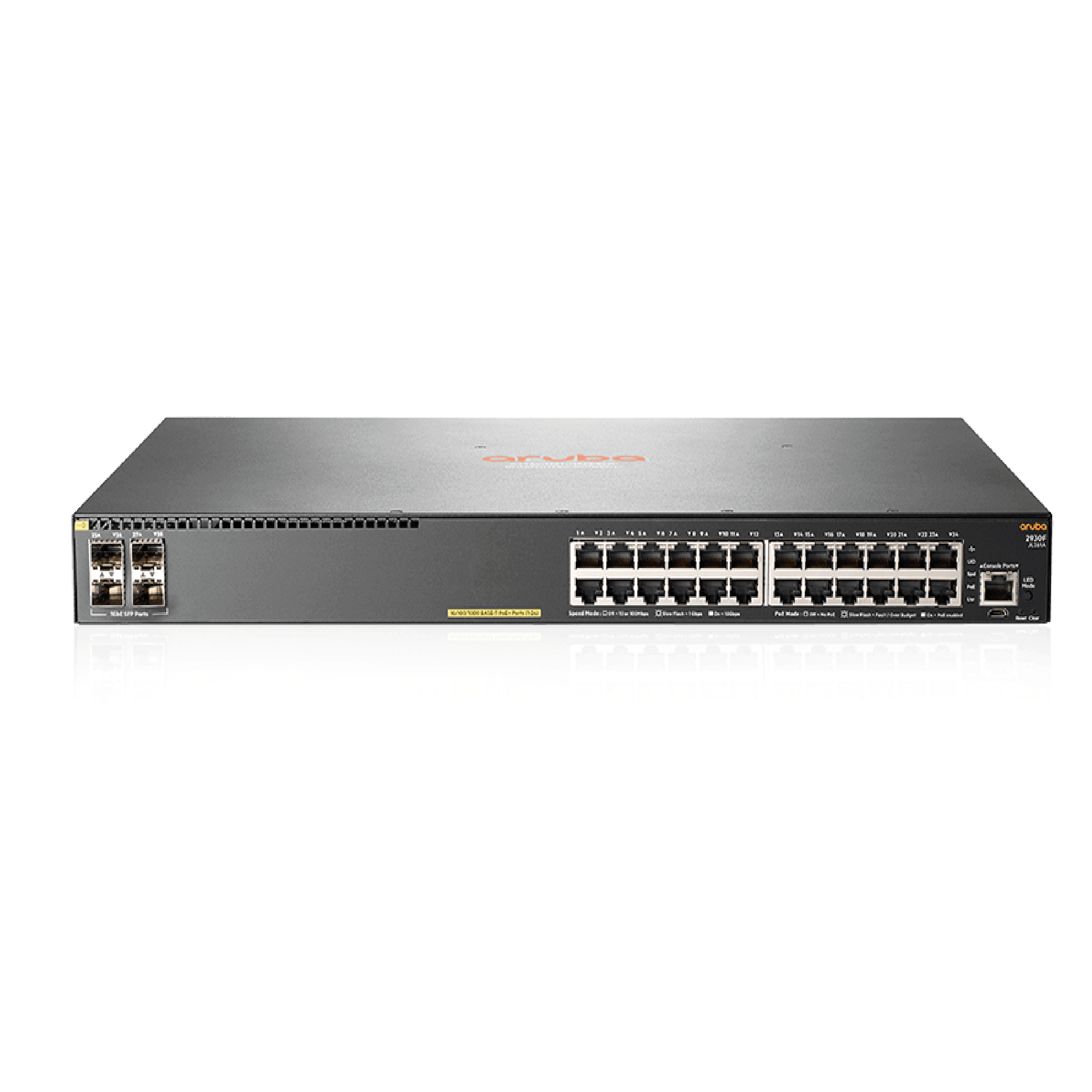 Aruba SW 2930F 24G POE+ 4SFP 370W - conmutador Aruba nivel 3 24 puertos PoE+ con 4 SFP y 370W, administración ClearPass y soporte Aruba Central