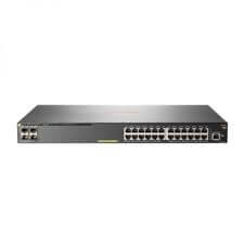 Aruba SW 2930F 24G PoE+ 4SFP+ 370W front view rackmount PoE switch with 24 ports and 4 SFP+ uplinks