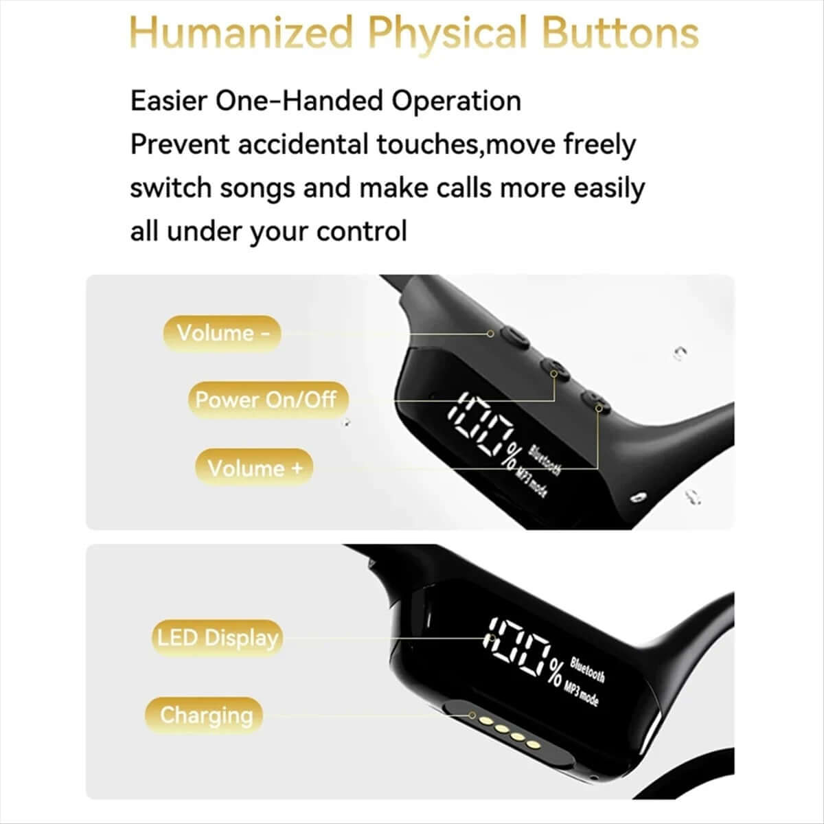 Audífonos de Conducción Ósea S10 - Sumergibles IPX8 y Bluetooth 5.4 con botones físicos, pantalla LED y 32GB de memoria