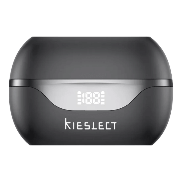Audífonos Kieslect Earbuds Open Clip con AI estuche gris con pantalla LED de batería frontal
