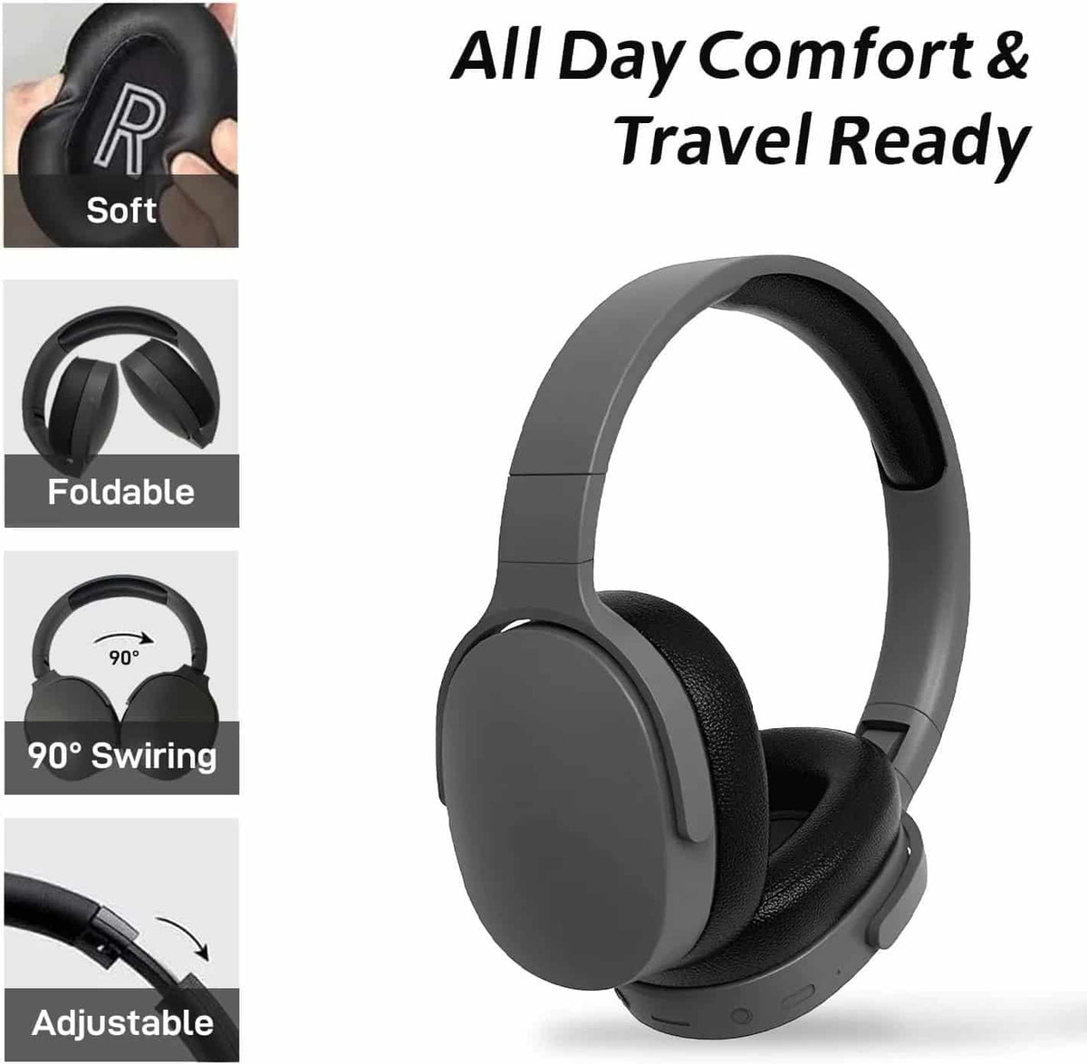 Auriculares Inalámbricos Estéreo De Alta Fidelidad Con Bluetooth, Reproductor De Música Tf/Aux Con Micrófono Y Cancelacion De Ruido Audífonos Costa Rica