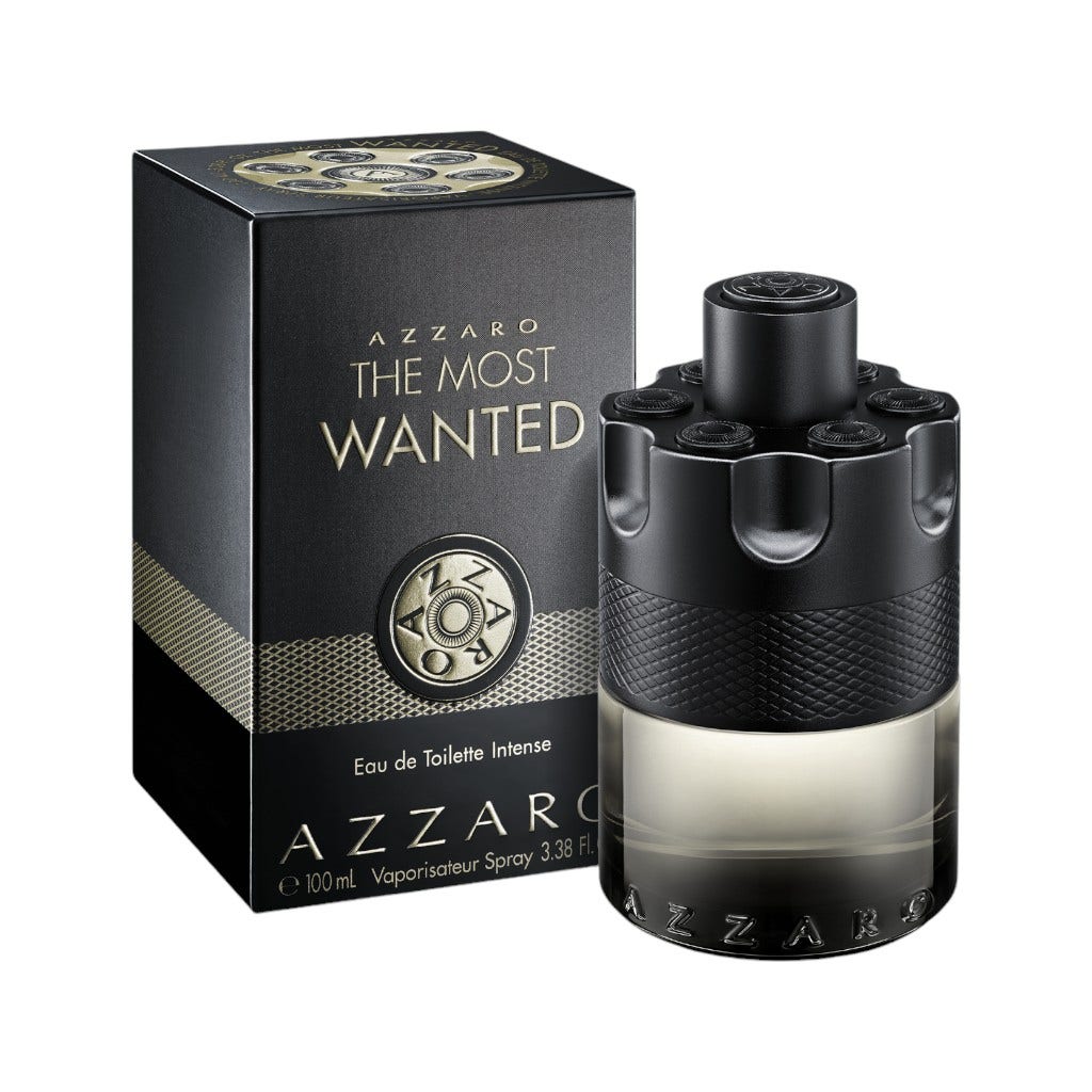 Bottle and packaging of AZZARO THE MOST WANTED EDT INTENSE 100 ML