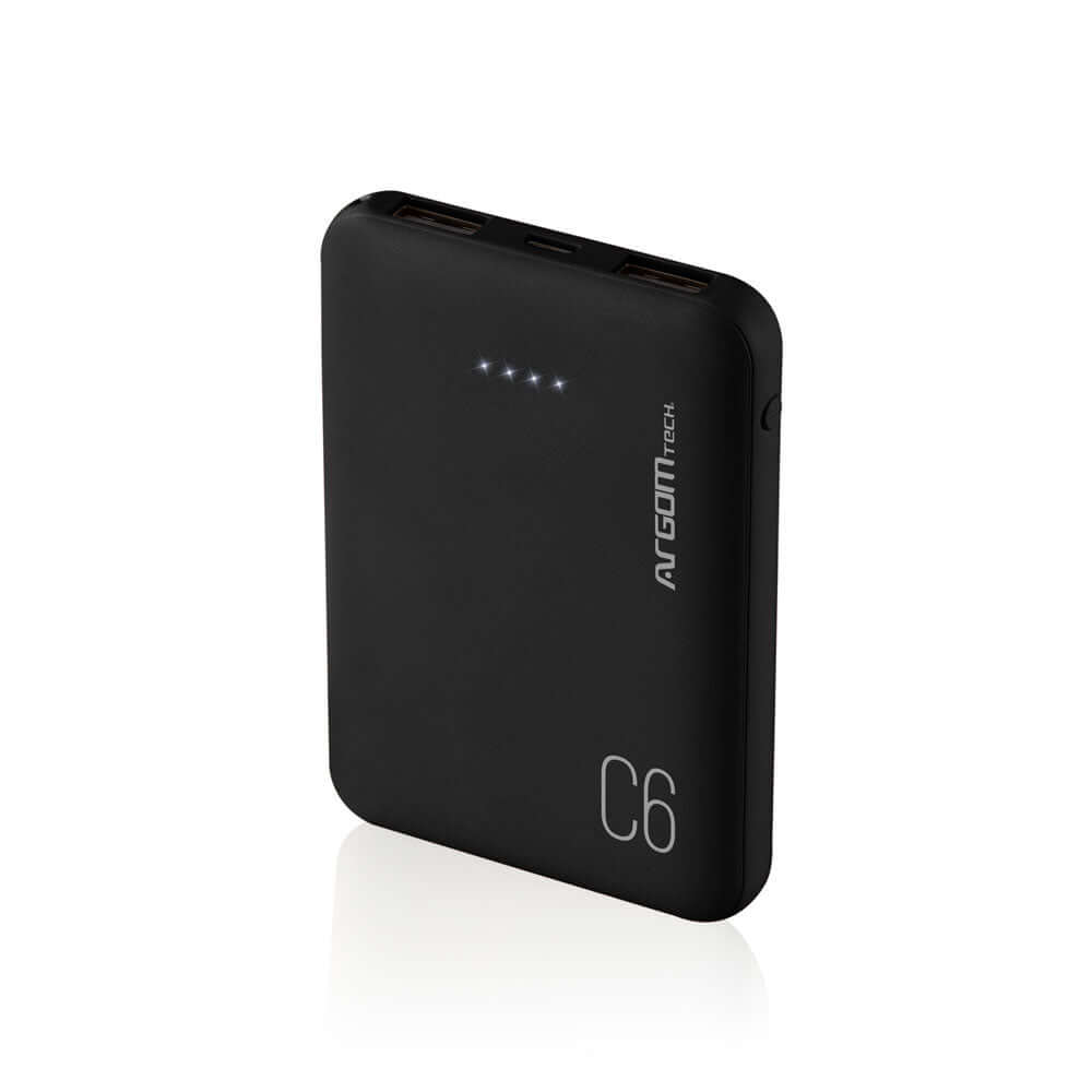 Banco de energía 6000 mAh ultracompacto de ArgomTech, ideal para viajes y carga rápida.