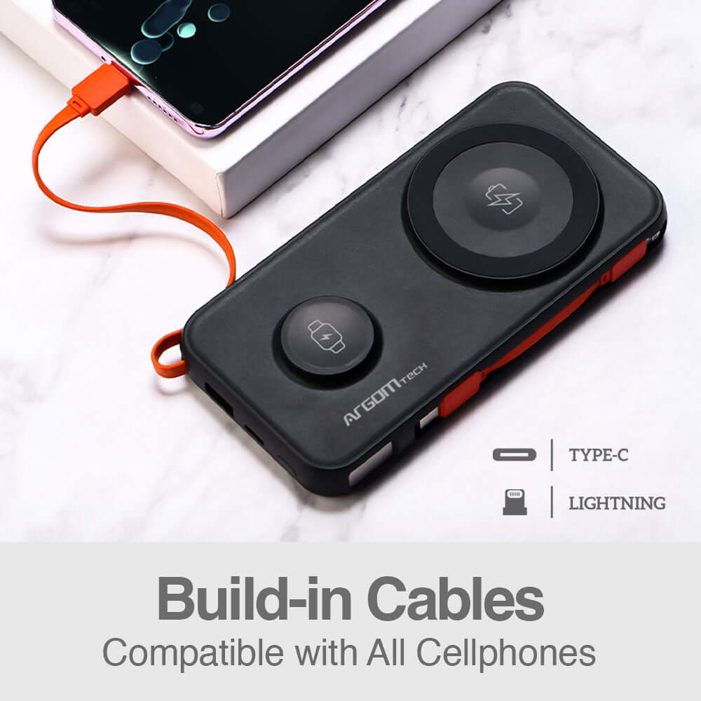 Banco de energía magnético 10000 mAh con cables integrados, compatible con todos los teléfonos celulares.