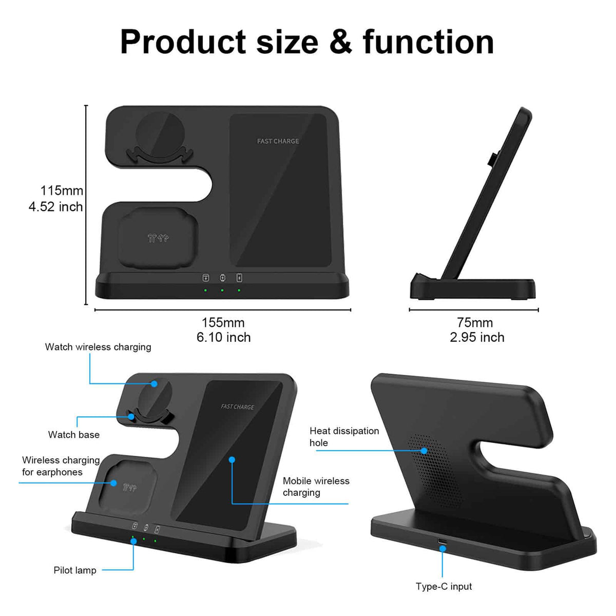 Base de carga inalámbrica 3 en 1 para Samsung Galaxy Watch, ZFlip serie S- envio gratis Bases De Carga Costa Rica