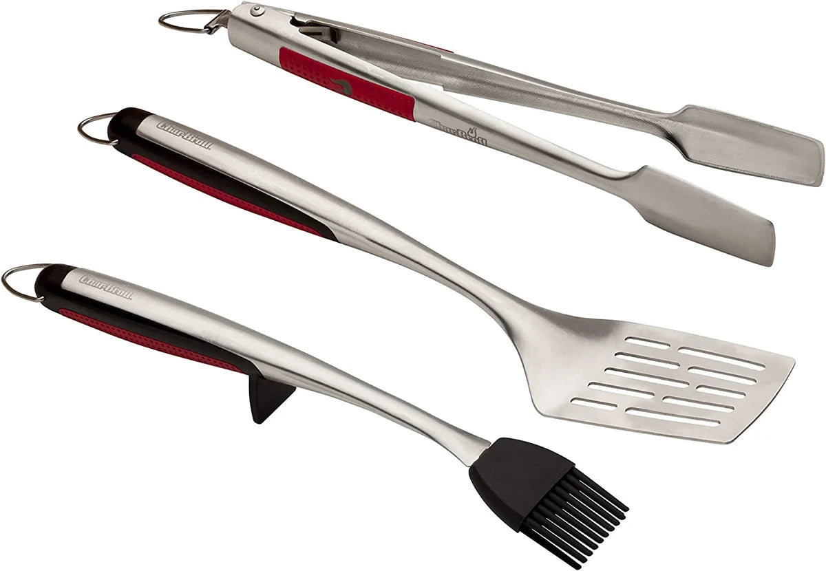 BBQ Toolkit Charbroil Comfort 3 Piezas (Espatula, Pinza y Brocha Rojo)