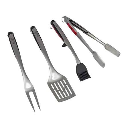 BBQ Toolkit Charbroil Comfort 4 Piezas (Espatula, Pinza, Tenedor y Brocha Rojo/Negro)