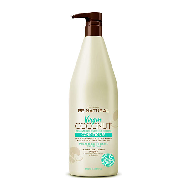 VIRGIN COCONUT ACONDICIONADOR bottle of coconut conditioner with pump for hair moisturizing and repair