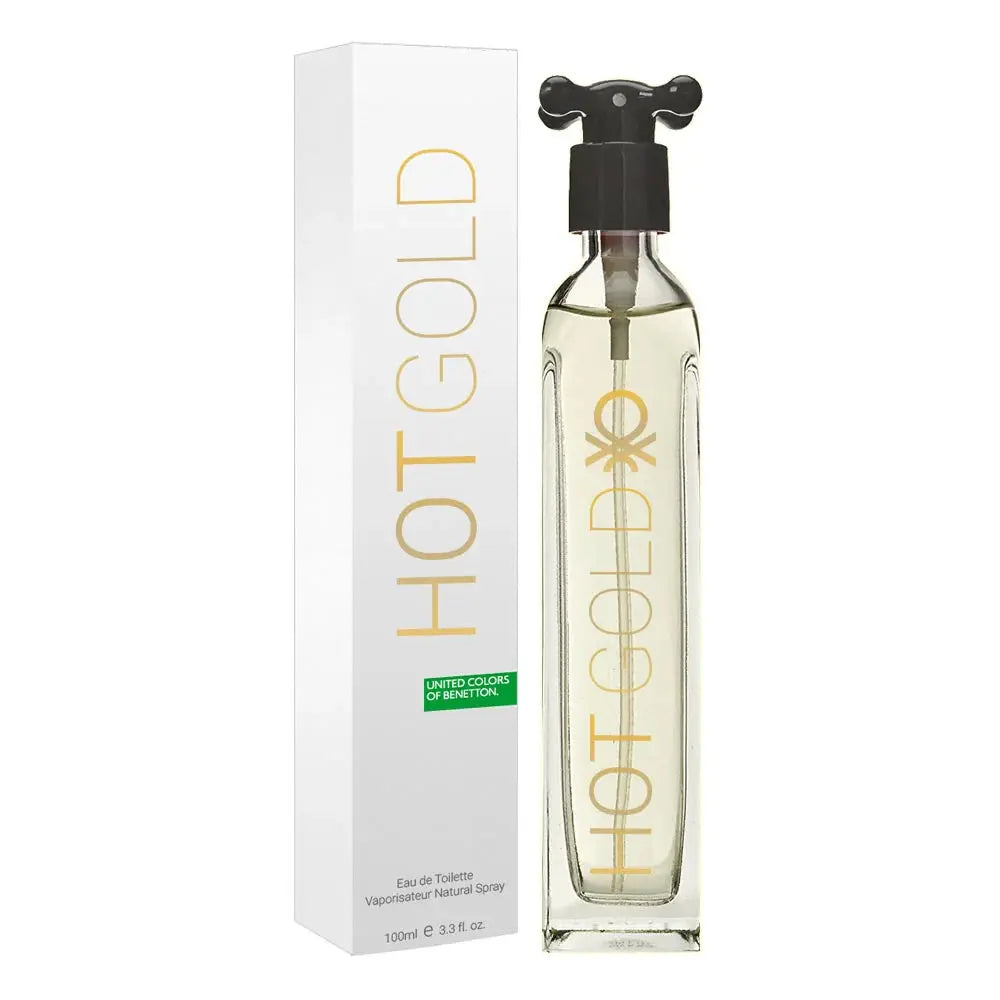 BENETTON HOT GOLD FOR HER EDT 100 ML perfume bottle and packaging
