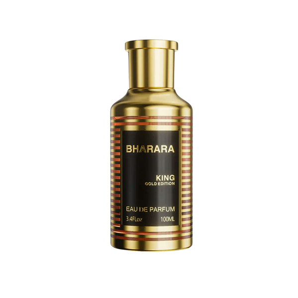 BHARARA KING GOLD EDITION 100ML perfume bottle with gold design