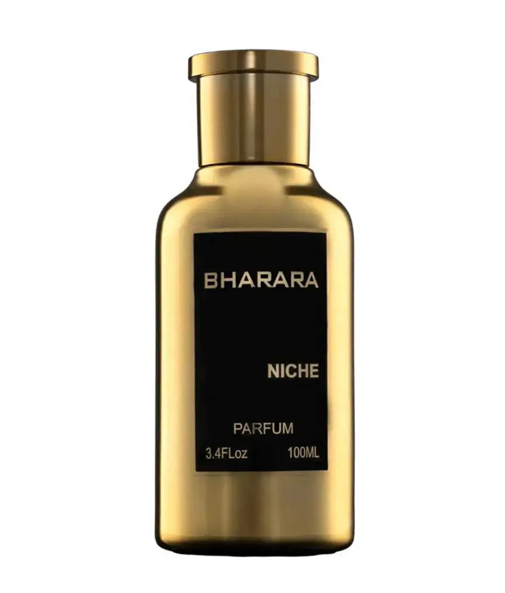 Elegant gold bottle of BHARARA NICHE M 100ML EDP with black label