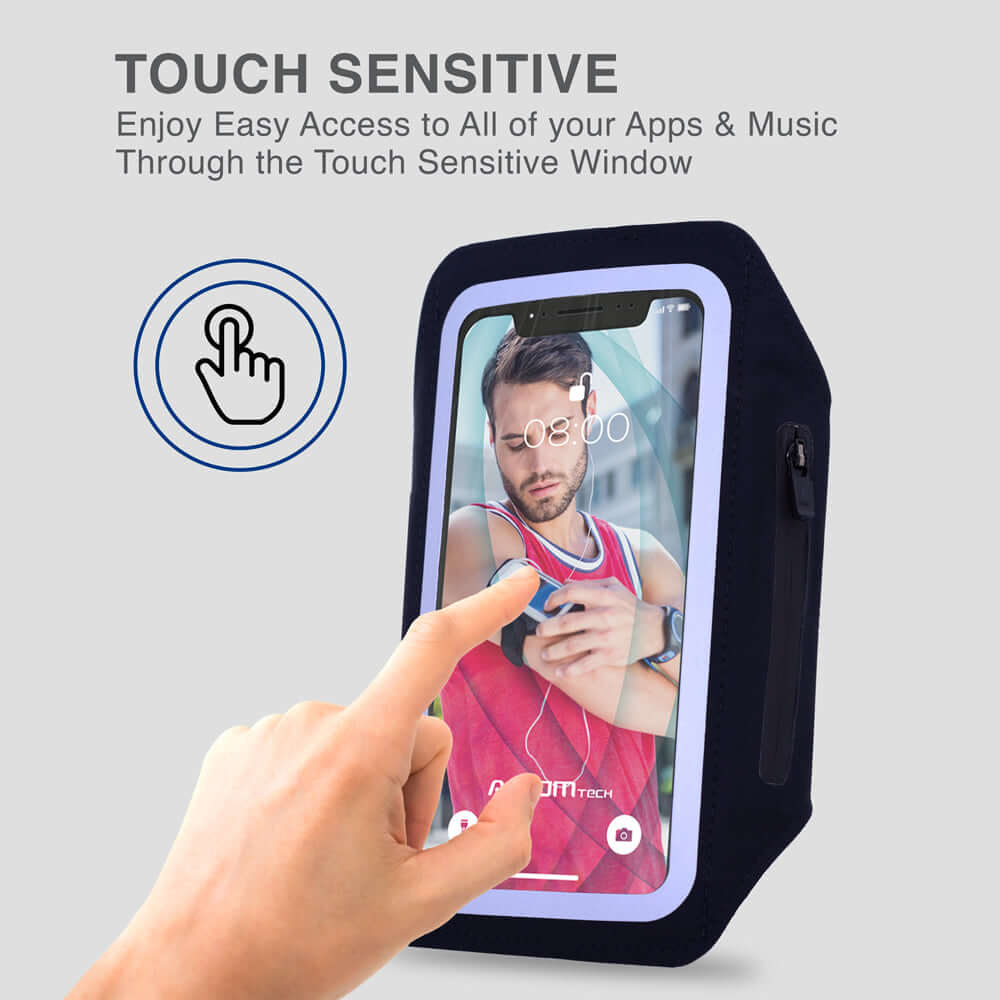 Brazalete deportivo con pantalla táctil, acceso fácil a aplicaciones y música a través de la ventana táctil.