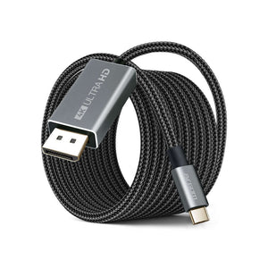 Cable USB-C a DisplayPort 4K 60Hz nylon trenzado 1.8m, ideal para conexiones de video de alta calidad.