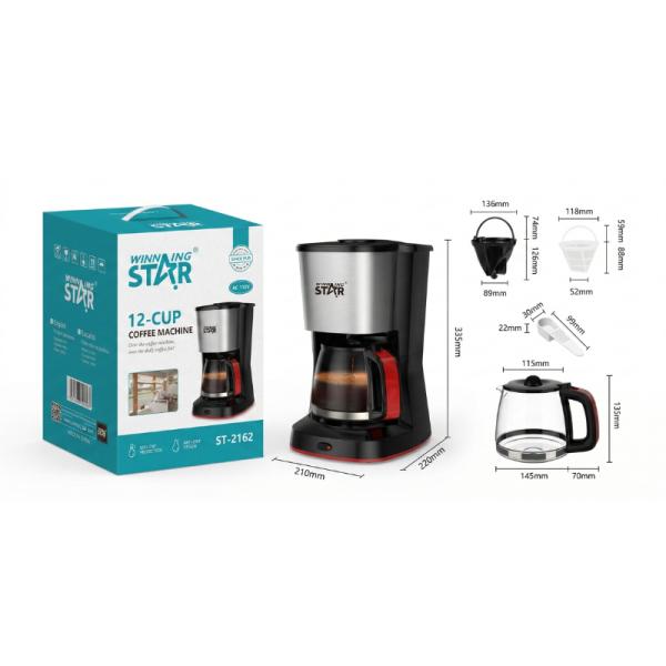 Cafetera Eléctrica Winning Star ST-2162 1.25L 12 Tazas Negra KFJ-1038-WST-110V-14140