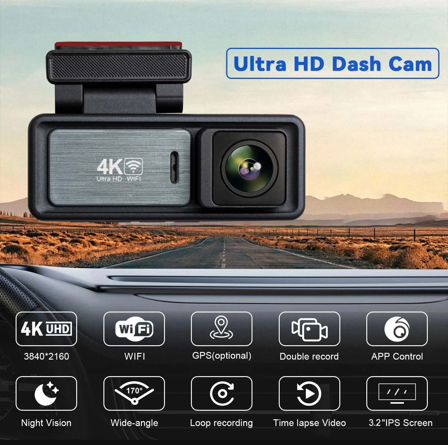 Camara para carro 4K Ultra HD dual camara con pantalla moderna y ultra calidad dash cam Costa Rica