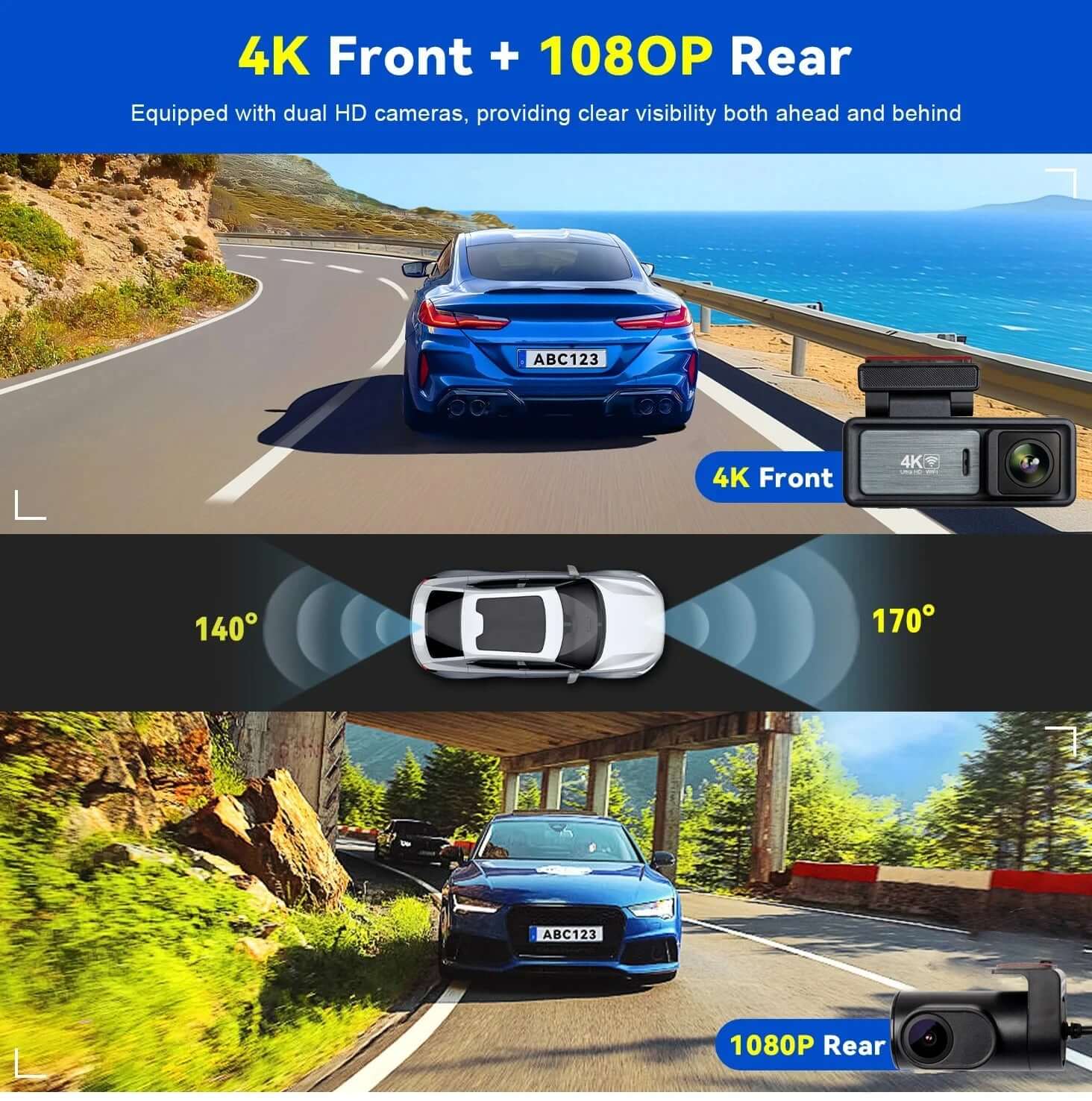 Camara para carro 4K Ultra HD dual camara con pantalla moderna y ultra calidad dash cam Costa Rica