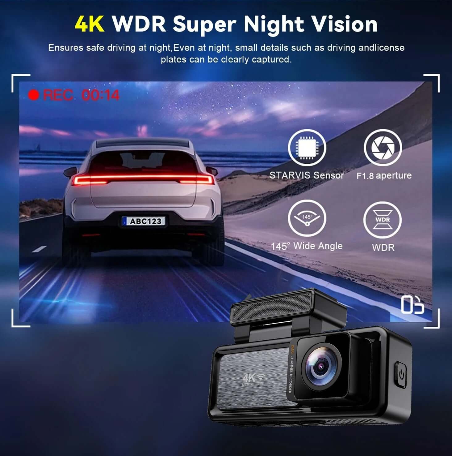 Camara para carro 4K Ultra HD dual camara con pantalla moderna y ultra calidad dash cam Costa Rica