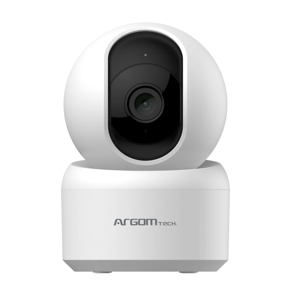 Cámara inteligente WiFi 2K modelo Argomtech, diseño moderno y funcional para vigilancia en interiores.