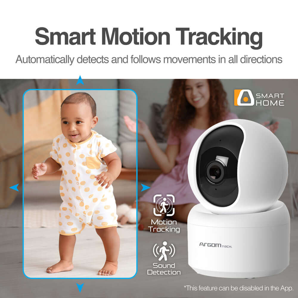 Cámara inteligente WiFi 2K con seguimiento de movimiento automático y detección de sonido.