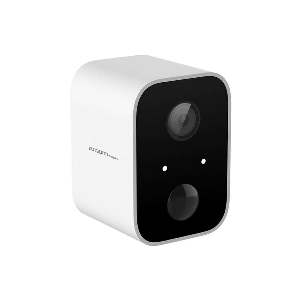 Cámara inteligente 1080p WiFi de diseño moderno para interiores y exteriores, con visión nocturna y detección de movimiento.