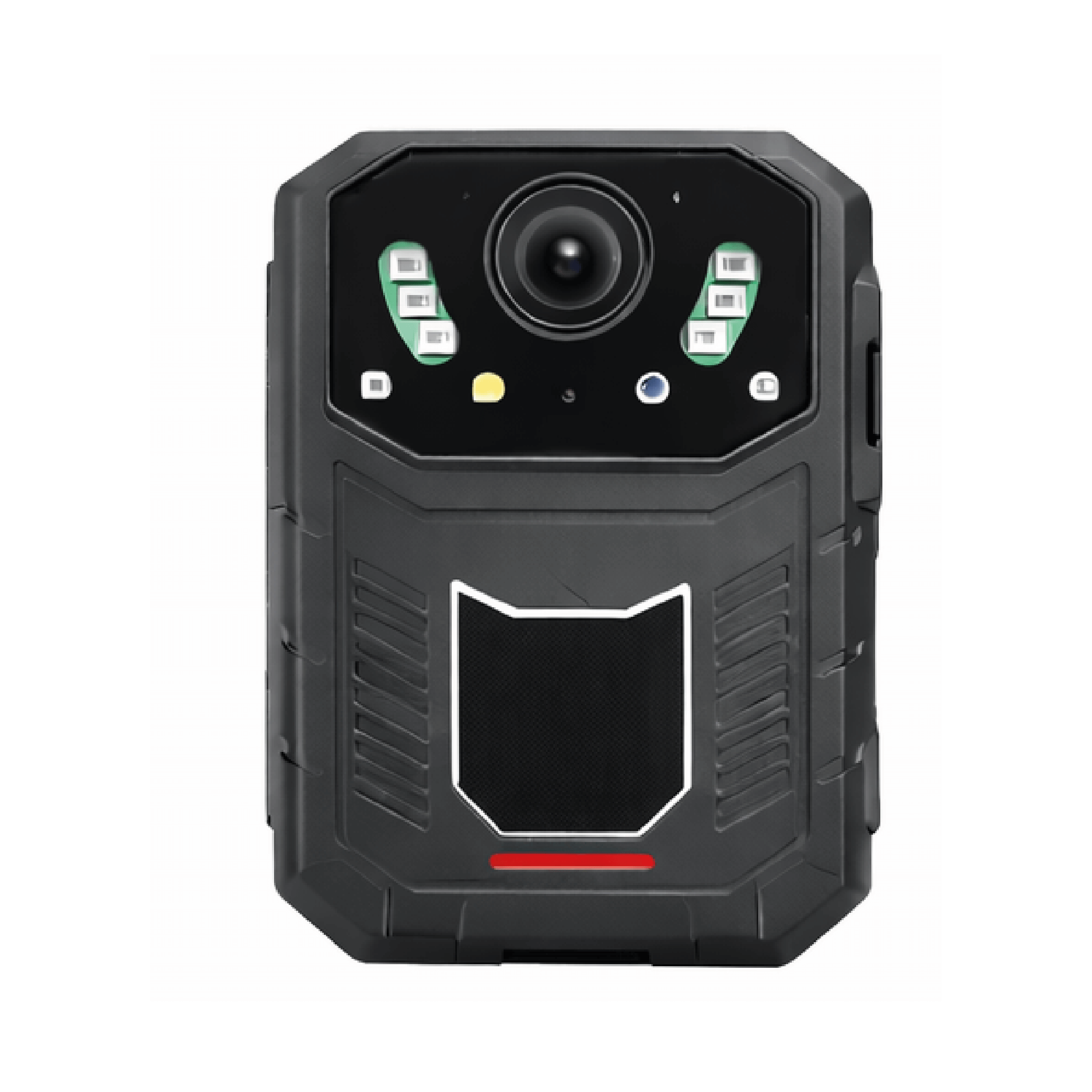 Cámara policial corporal 4K con lente de alta definición y visión nocturna, ideal para seguridad y vigilancia.