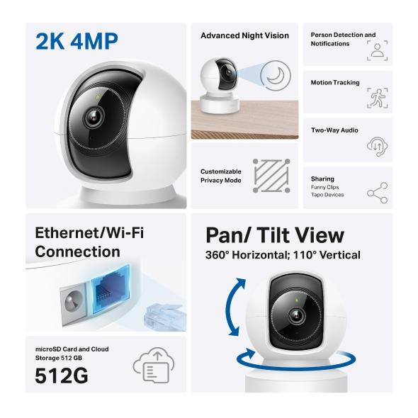 CÁMARA PTZ TP-LINK TAPO C222 2K 4MP PAN/TILT VISIÓN NOCTURNA AUDIO BIDIRECCIONAL TAPO C222(EU)