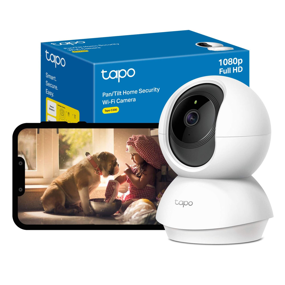 Cámara wifi pan tilt 360 de Tapo, vigilancia HD en casa, con fácil conectividad y grabación detallada.