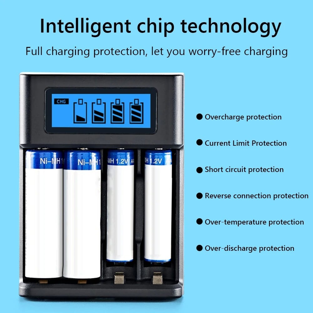Cargador De Batería Universal Con Pantalla Lcd, 4 Ranuras, Ranura Independiente, Para Batería Recargable Ni-Mh /Ni-Cd, Aa, Aaa, 1,2 V Gatgets Y Otros Productos Costa Rica