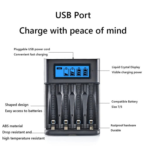 Cargador De Batería Universal Con Pantalla Lcd, 4 Ranuras, Ranura Independiente, Para Batería Recargable Ni-Mh /Ni-Cd, Aa, Aaa, 1,2 V Gatgets Y Otros Productos Costa Rica