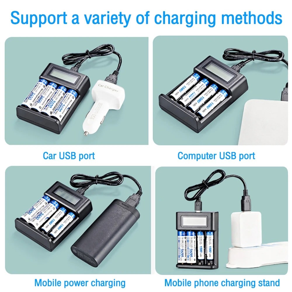Cargador De Batería Usb Pantalla Lcd 4 Ranuras Para Batería Recargable Aa Y Aaa Indicador Cargador De Batería Gatgets Y Otros Productos Costa Rica