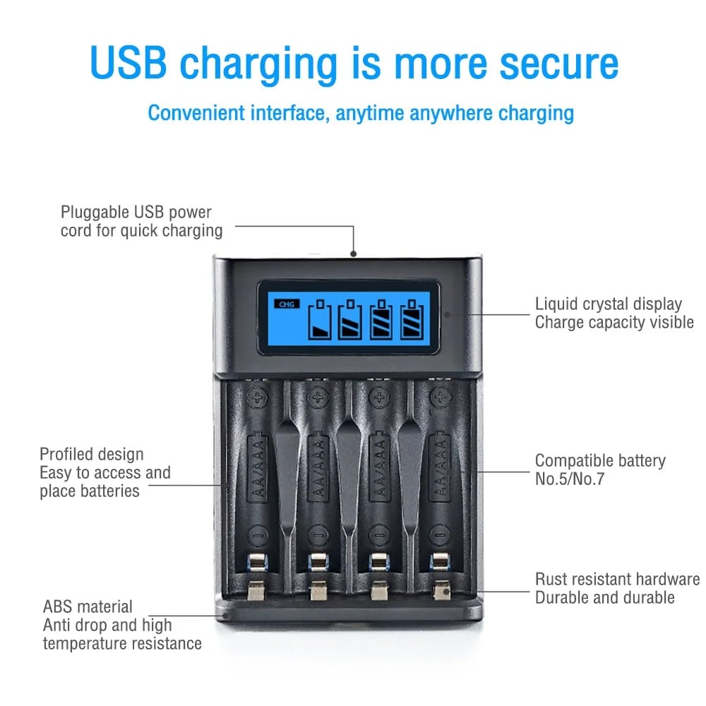 Cargador De Batería Usb Pantalla Lcd 4 Ranuras Para Batería Recargable Aa Y Aaa Indicador Cargador De Batería Gatgets Y Otros Productos Costa Rica