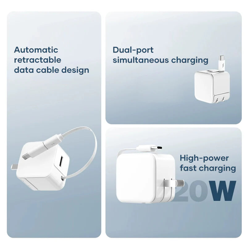 Cargador de carga rápida con cable retráctil 20W Costa Rica