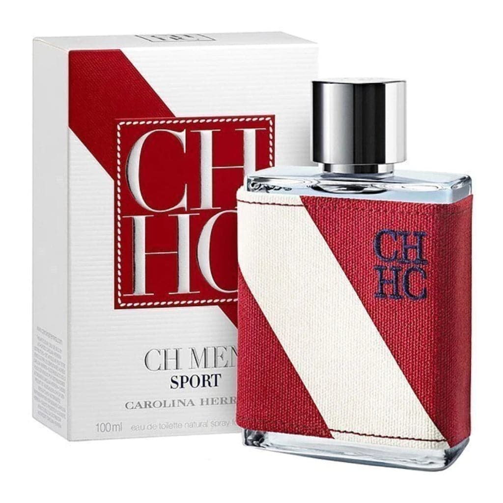 Carolina Herrera Ch Sport Edt 100Ml Man - botella y caja roja y blanca de fragancia masculina