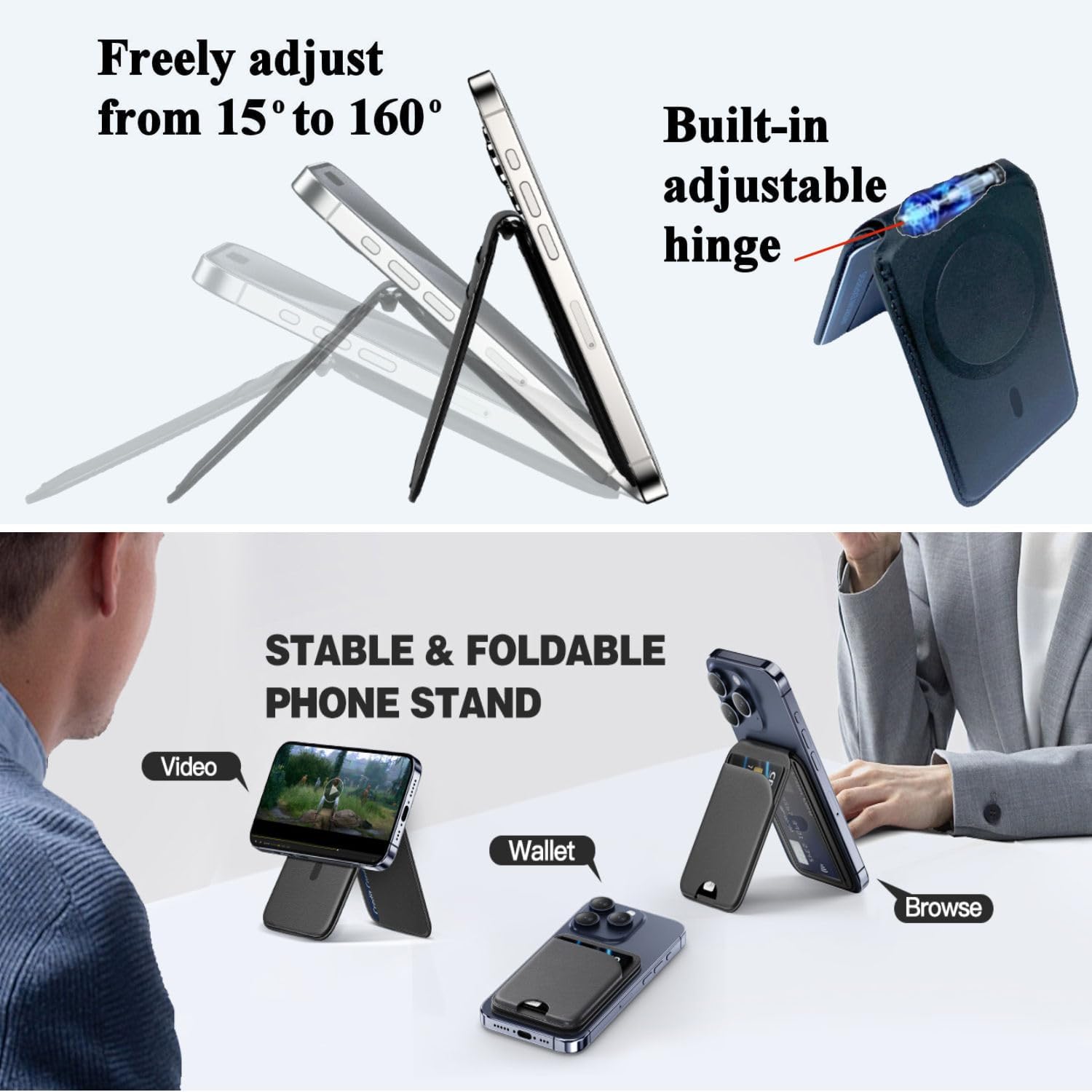 Cartera magnética con tarjetero- Wallet billetera para Magsafe de Apple iPhone 16/15/14/13/12 Series con soporte ajustable para teléfono Costa Rica