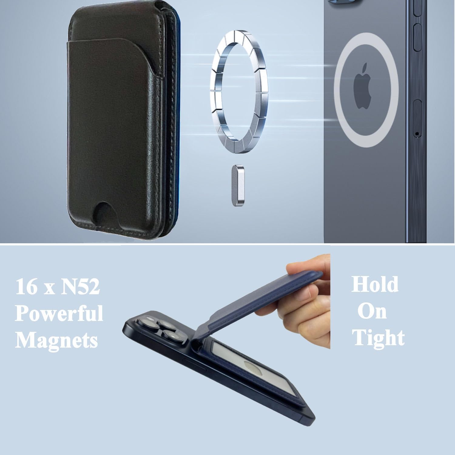 Cartera magnética con tarjetero- Wallet billetera para Magsafe de Apple iPhone 16/15/14/13/12 Series con soporte ajustable para teléfono Costa Rica