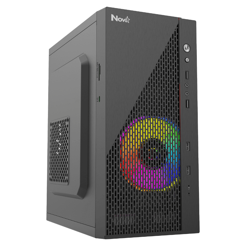 CASE NOVA CM01H1RA001 MINI TOWER  VENTILADORES 1 DE 120MM Y 80MM SIN FUENTE DE PODER - gabinete mini tower con ventiladores RGB visibles