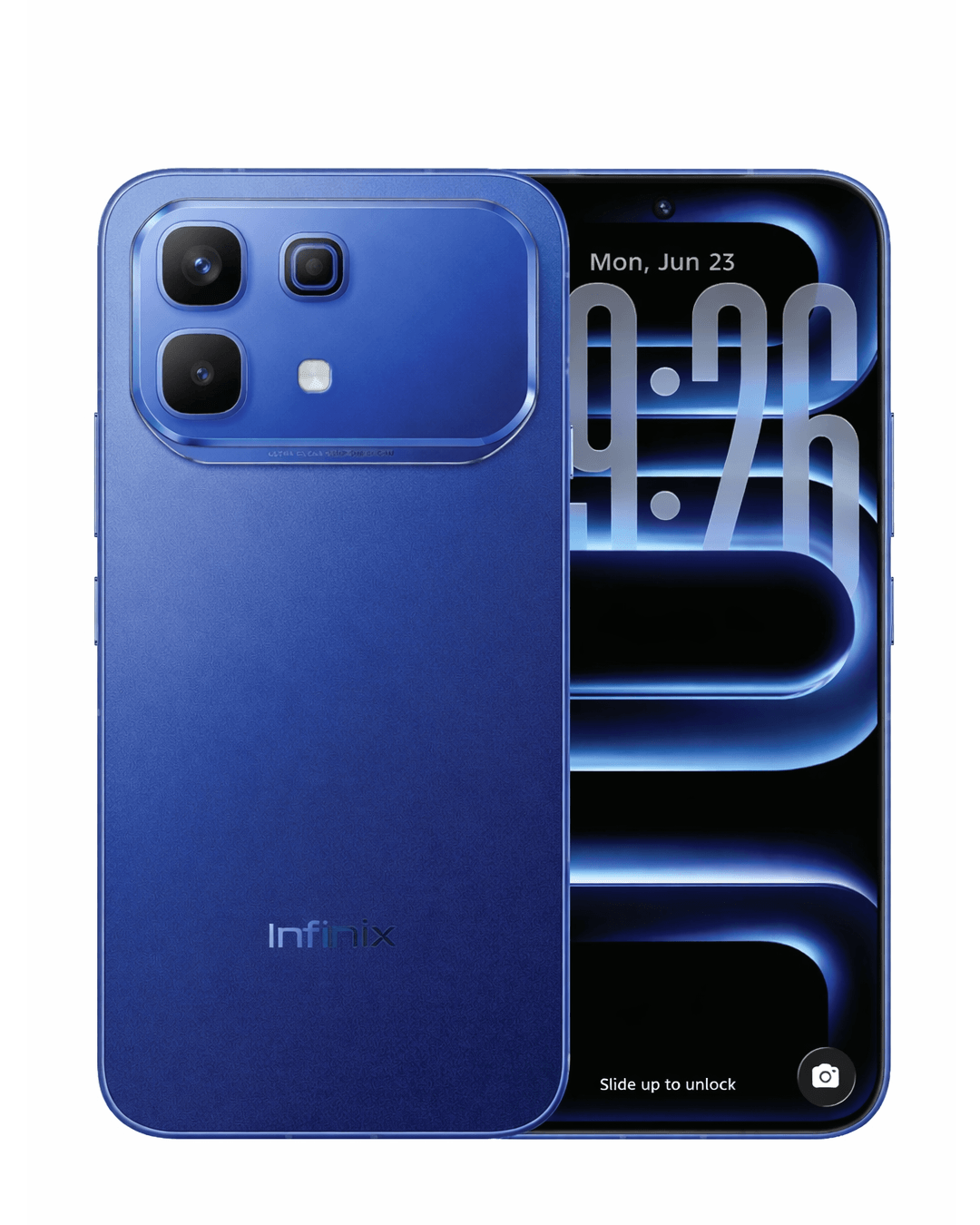 Celular Infinix Note 60 Pro 256GB color azul, vista trasera con diseño elegante y moderno.