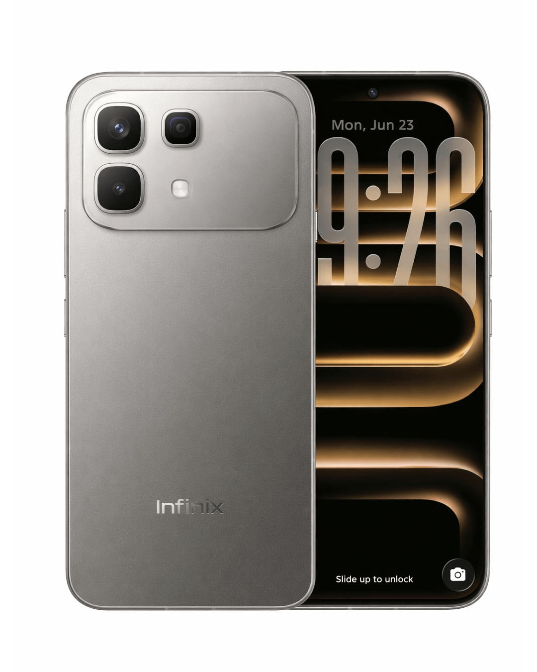Celular Infinix Note 60 Pro 256GB en color gris, mostrando su diseño elegante y pantalla de inicio.