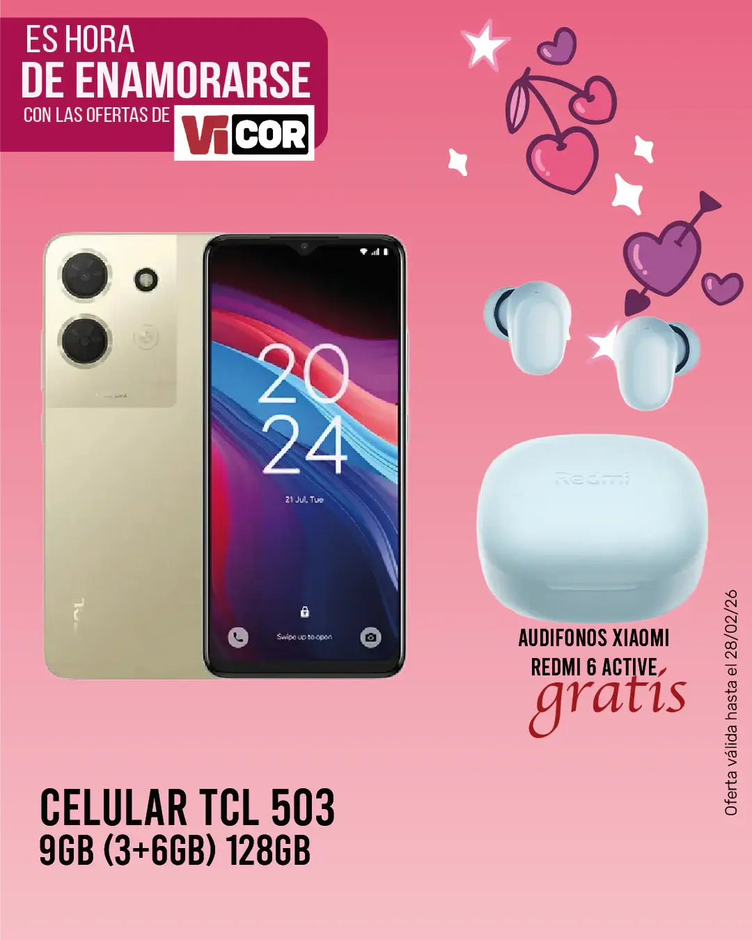 CELULAR TCL T442A 3+6/128GB DUAL SIM TCL-503-2S-GL + audífonos Redmi imagen del celular TCL T442A dorado con audífonos Redmi gratuitos