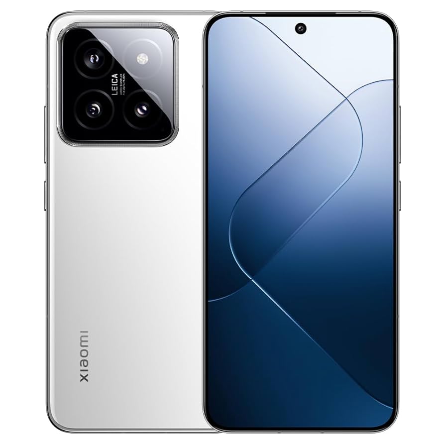 CELULAR XIAOMI 14 / 512GB 12GB 5G blanco mostrando frontal y trasera con triple cámara Leica