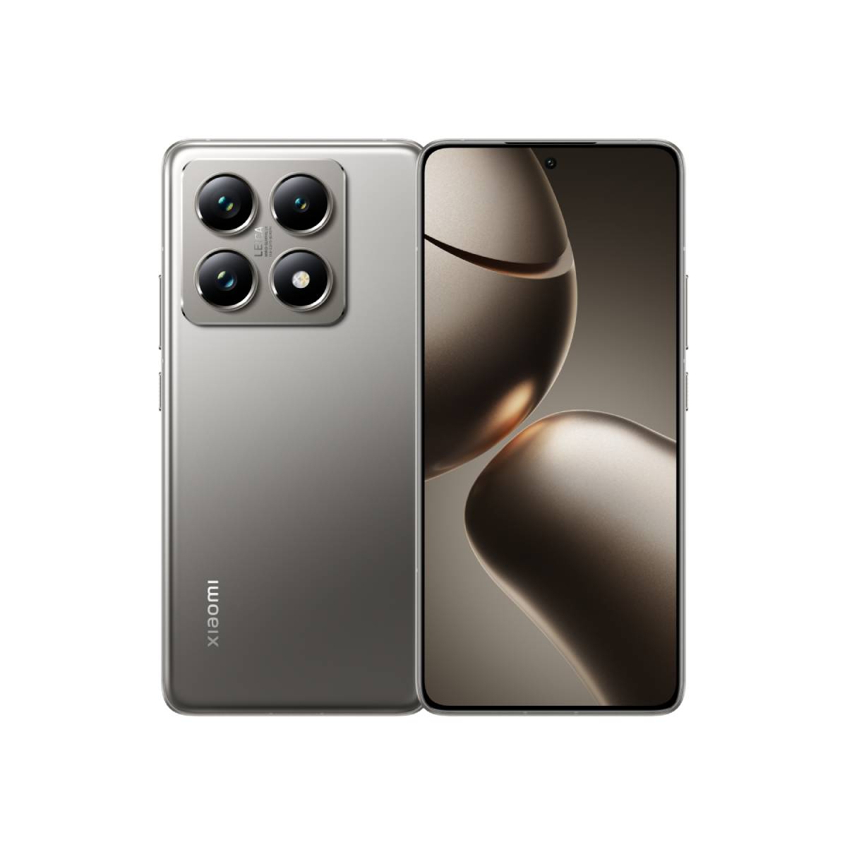 CELULAR XIAOMI 14T PRO / 512GB 12GB 5G - Vista frontal y trasera en color gris, diseño de cámaras cuadradas y pantalla grande