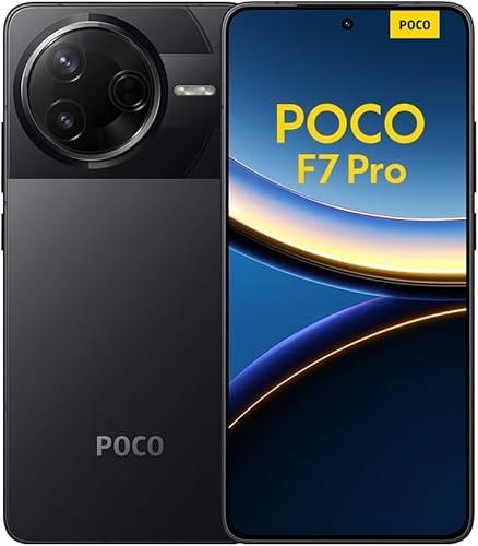 Alt Tag: CELULAR XIAOMI POCO F7 PRO / 256GB 12GB 5G - vista frontal y trasera del smartphone negro con pantalla encendida