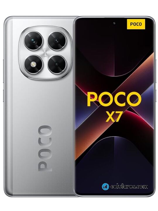 CELULAR XIAOMI POCO X7 / 512GB 12GB 5G - Silver front and back view showcasing quad cameras and full display