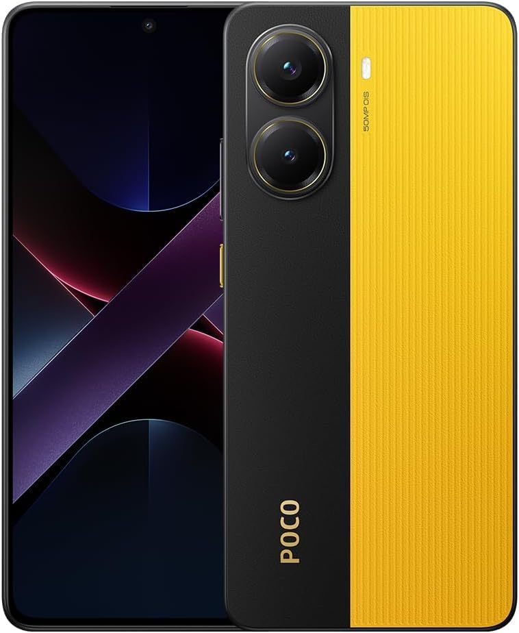 Alt Tag: CELULAR XIAOMI POCO X7 PRO / 512GB 12GB 5G smartphone black and yellow rear dual cameras front display