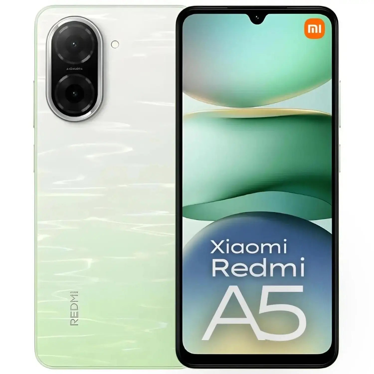Alt Tag: CELULAR XIAOMI REDMI A5 / 64GB 3GB en color blanco vista frontal y trasera con pantalla encendida