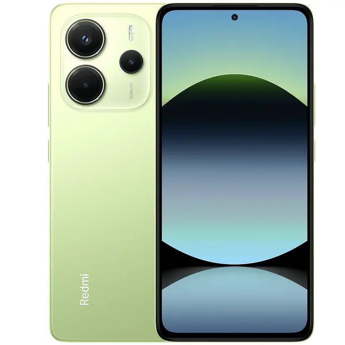 CELULAR XIAOMI REDMI NOTE 14 / 128GB 6GB front and back view in green showing dual cameras and full display