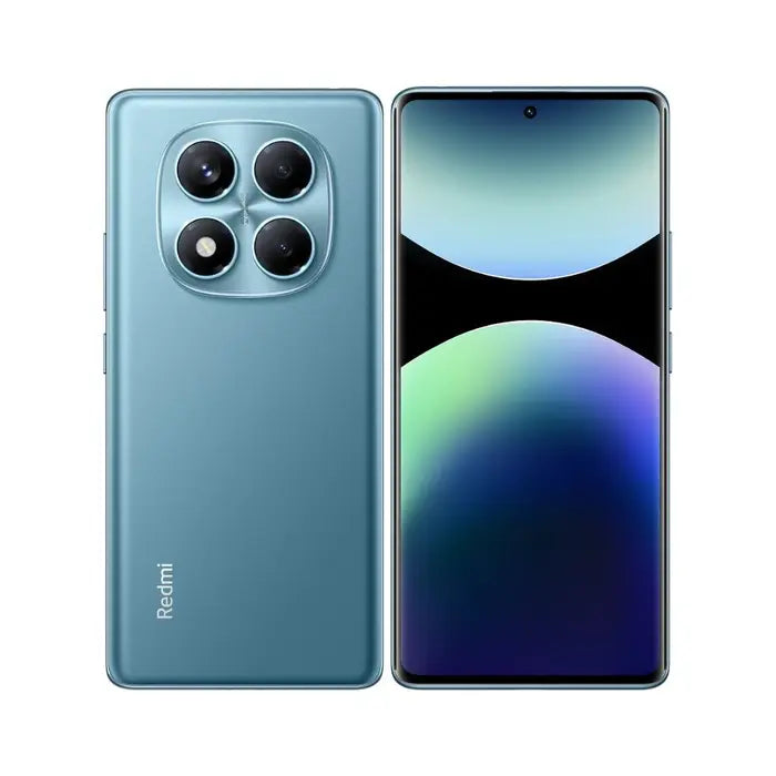 Alt Tag: CELULAR XIAOMI REDMI NOTE 14 PRO / 256GB 8GB 5G front and back view in blue showing display and quad camera