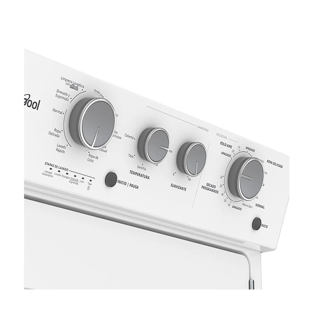 Centro de Lavado de Gas Whirlpool (7MWGT4027HW) Lavadora y secadora panel de controles y perillas en blanco