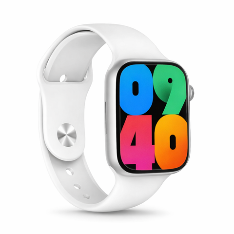 RELOJ INTELIGENTE LOGIC LIFE 10 WATCH PLATA con pantalla IPS curva y funciones inteligentes, correa blanca.