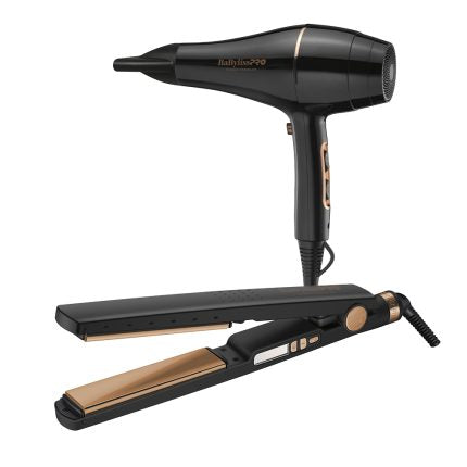 COMBO SECADOR-PLANCHA ROSE GOLD EDICIÓN LIMITADA – secador y plancha profesionales color negro con detalles rose gold